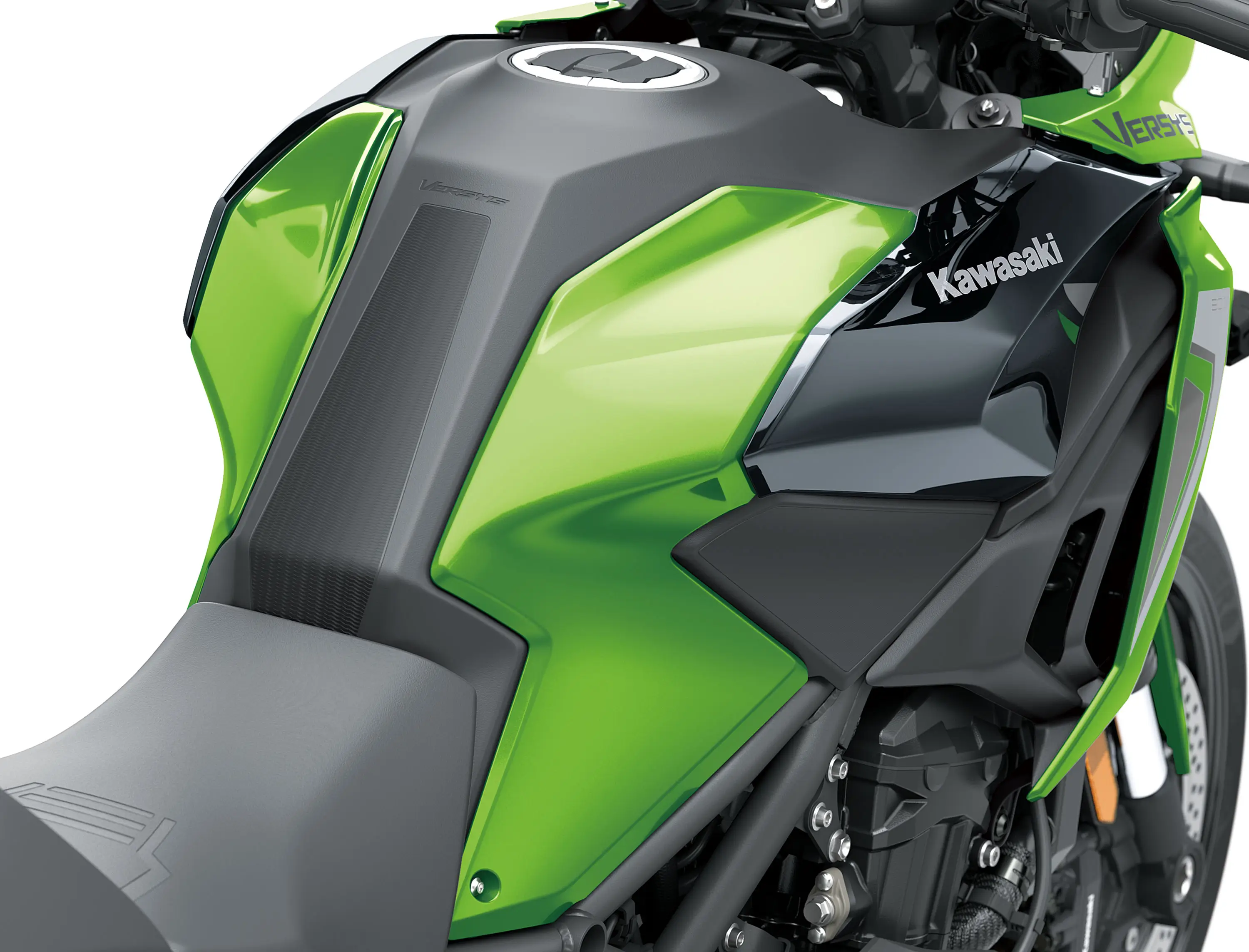 Fuel tank of a motorcycle staged in a white studio background.