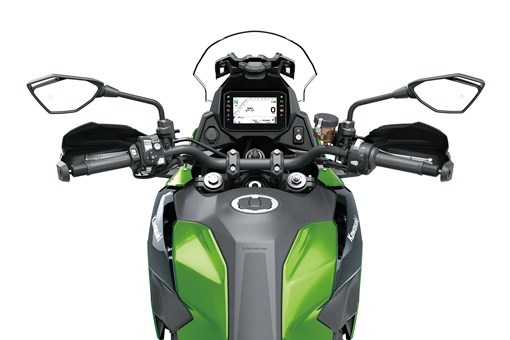 Rider POV of a motorcycle staged in a white studio background. opens in a new window