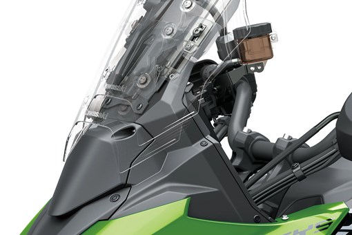 Front nose side of a motorcycle staged in a white studio background. opens in a new window