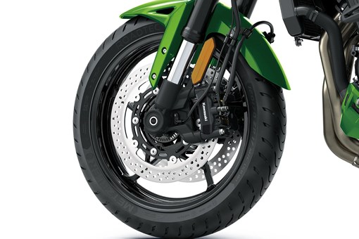 Front wheel of a motorcycle staged in a white studio background. opens in a new window