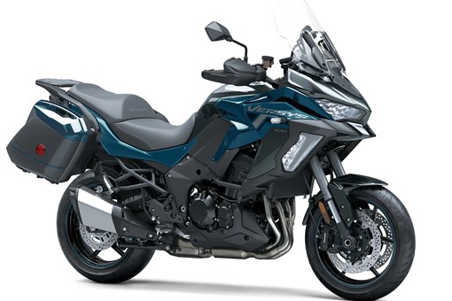 Three-quarter front angle of a motorcycle staged in a white studio background. opens in a new window