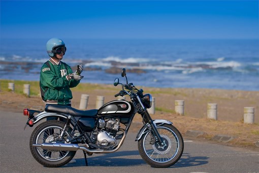 Profile angle of a motorcycle parked. opens in a new window