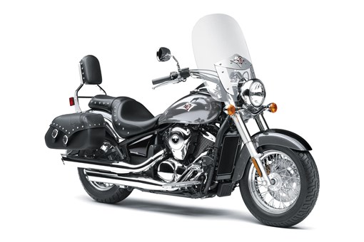 Three-quarter front angle of a motorcycle staged in a white studio background. opens in a new window