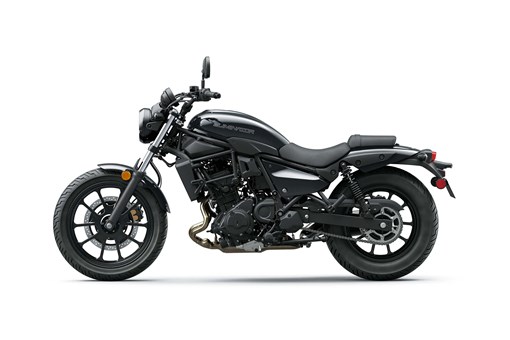 Side profile angle of a black motorcycle staged in a white studio background. opens in a new window