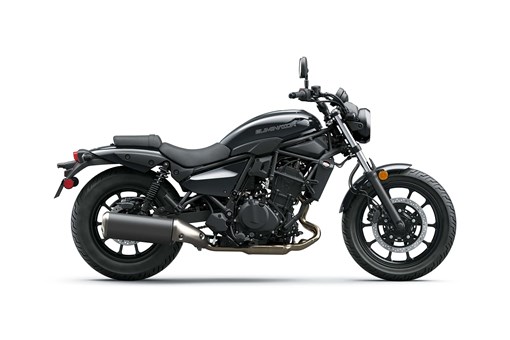 Profile side angle of a black motorcycle staged in a white studio background. opens in a new window