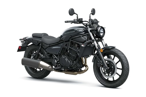 Front three-quarter angle of a black motorcycle staged in a white studio background. opens in a new window