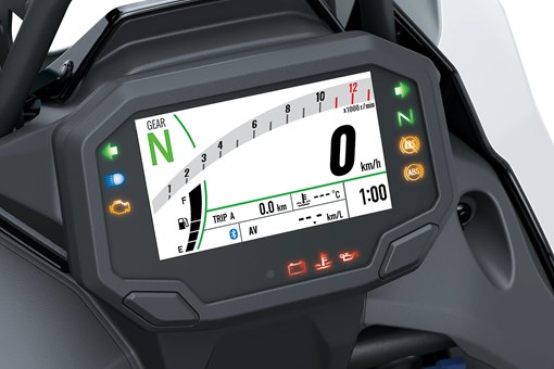 Infotainment screen of a motorcycle staged in a white studio background. opens in a new window