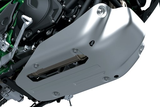 Underside of a motorcycle staged in a white studio background. opens in a new window