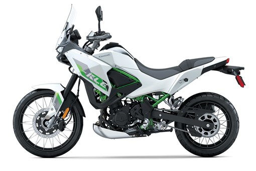 Profile angle of a motorcycle staged in a white studio background. opens in a new window