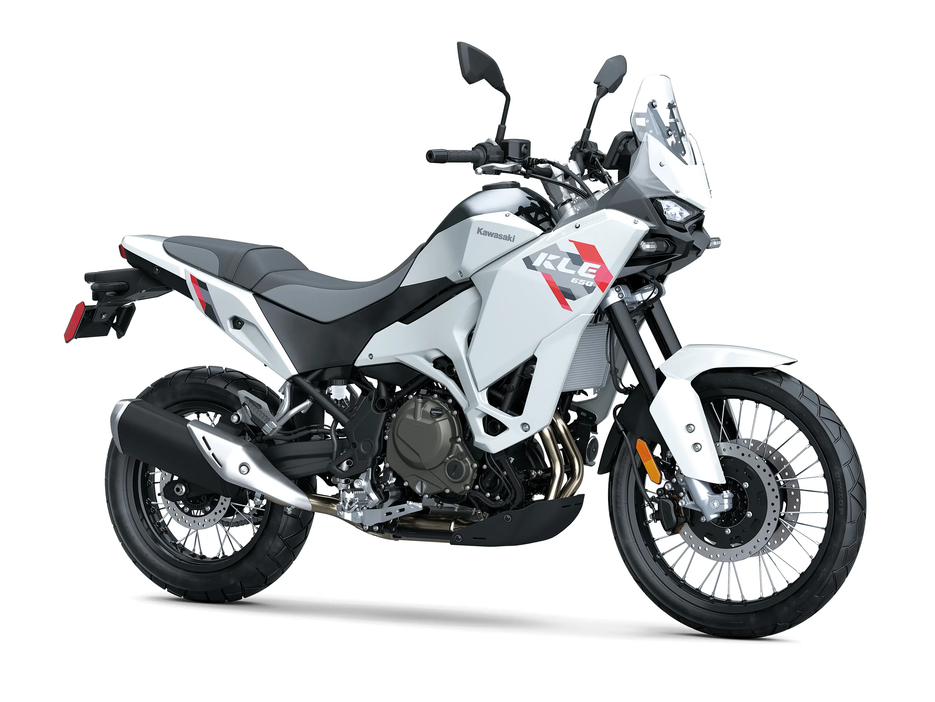 Front three-quarter right view of a white motorcycle staged in a white studio background.