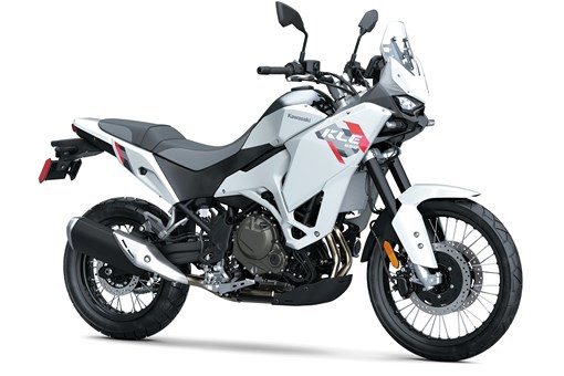 Front three-quarter right view of a white motorcycle staged in a white studio background. opens in a new window