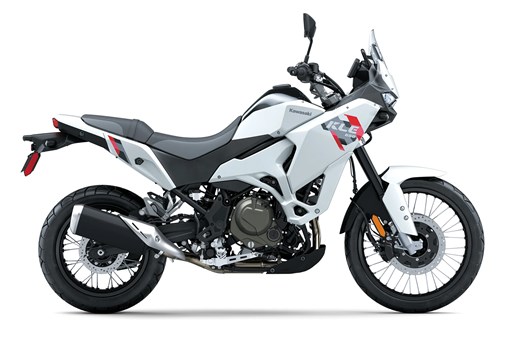 Right side view of a white motorcycle staged in a white studio background. opens in a new window