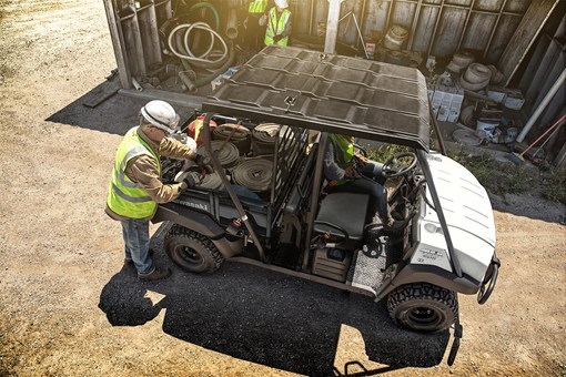Overhead angle of a side x side parked at a job site. opens in a new window