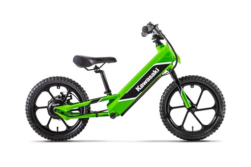Side angle of an electric balance bike staged in a white studio background. opens in a new window