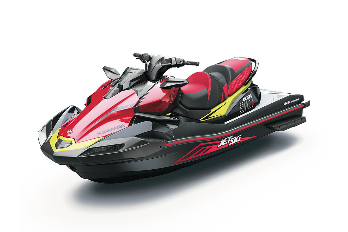 Three-quarter front angle of a personal watercraft staged in a white studio background.