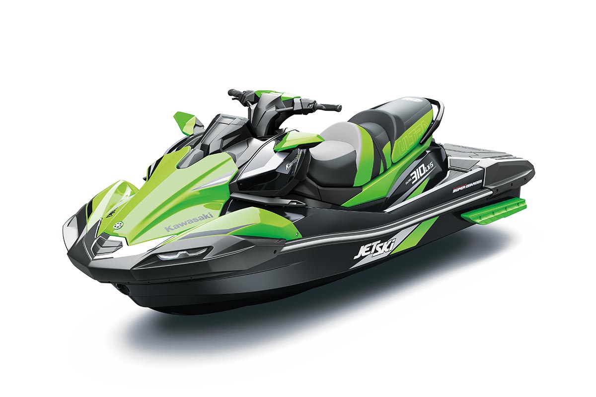 Three-quarter front angle of a personal watercraft staged in a white studio background.