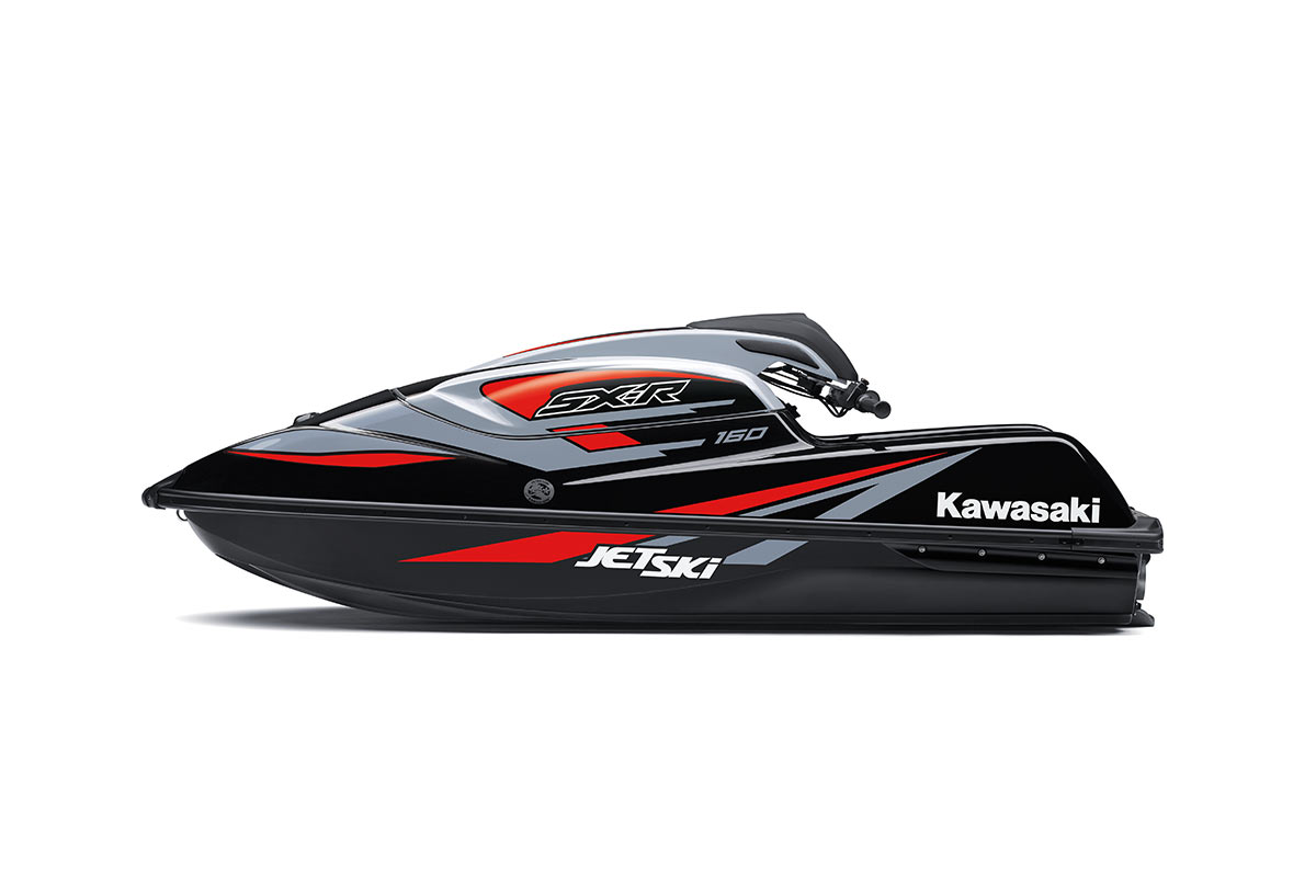 Side angle of a personal watercraft staged in a white studio background.