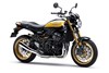 Three-quarter front angle of a motorcycle staged in a white studio background.