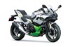 Three-quarter front angle of a motorcycle staged in a white studio background.