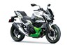 Three-quarter front angle of a motorcycle staged in a white studio background.