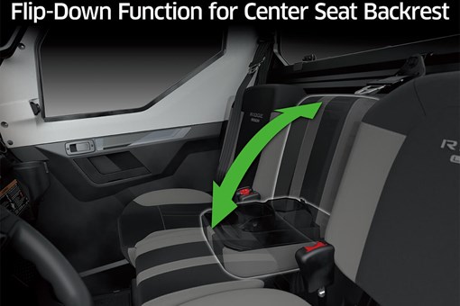 Graphic treatment showing the seat flip down function on a side x side. opens in a new window