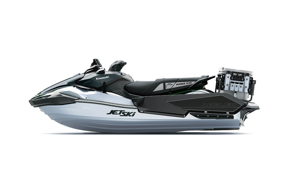 Side angle of a personal watercraft staged in a white studio background.