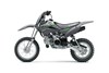 Side angle of a gray motorcycle staged in a white studio background.