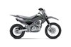 Profile angle of a gray motorcycle staged in a white studio background.