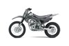 Side angle of a gray motorcycle staged in a white studio background.