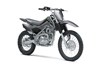 Three-quarter front angle of a gray motorcycle staged in a white studio background.
