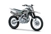  Three-quarter front angle of a grey motorcycle staged in a white studio background.
