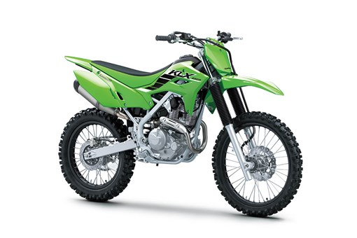  Three-quarter front angle of a green motorcycle staged in a white studio background. opens in a new window