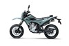 Side angle of a motorcycle staged in a white studio background.
