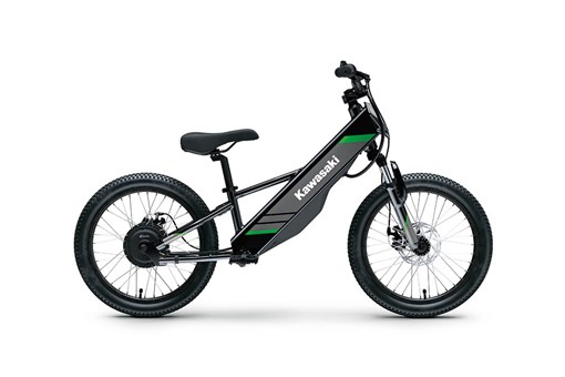 Profile angle of a black electric balance bike staged in a white studio background. opens in a new window