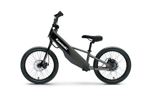 Profile angle of a black electric balance bike staged in a white studio background. opens in a new window