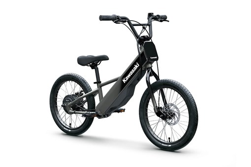 Three-quarter front angle of a black electric balance bike staged in a white studio background. opens in a new window