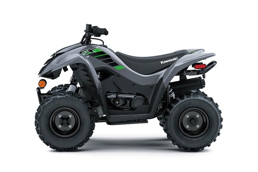 Side angle of a gray ATV staged in a white studio background. opens in a new window