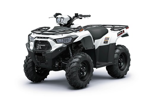 Three-quarter front angle of a white ATV staged in a white studio background. opens in a new window