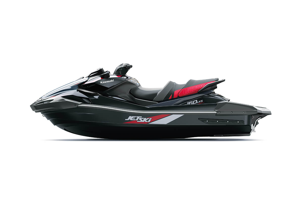 Side angle of a personal watercraft staged in a white studio background.