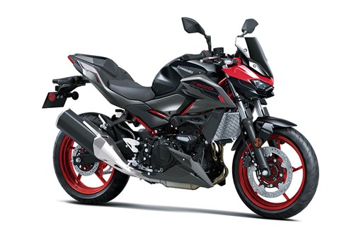 Three-quarter front angle of a motorcycle staged in a white studio background. opens in a new window