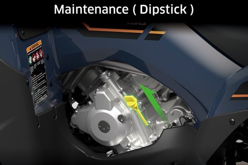 Graphic treatment showing oil dipstick access of an ATV. opens in a new window