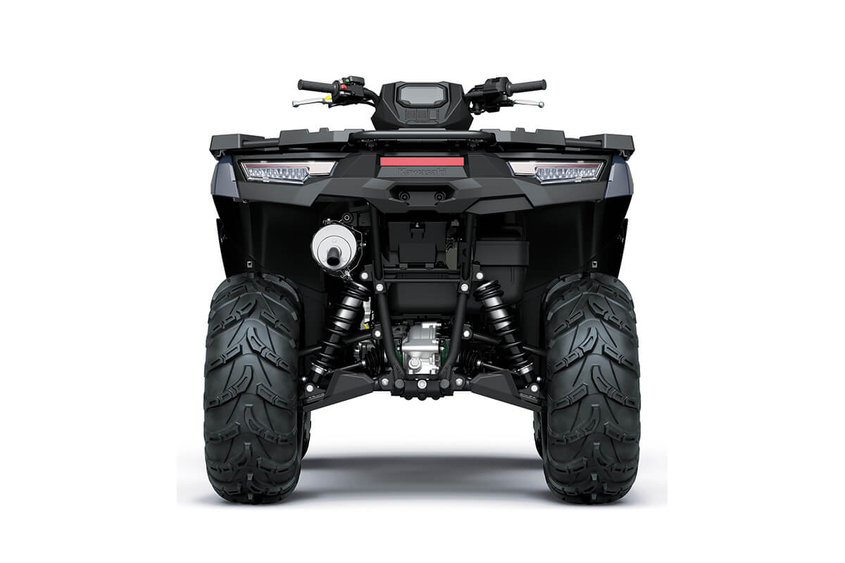Rear view of an ATV staged in a white studio background.