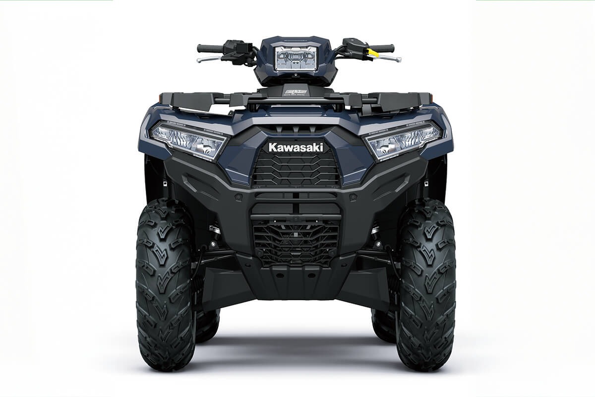 Front view of an ATV staged in a white studio background.