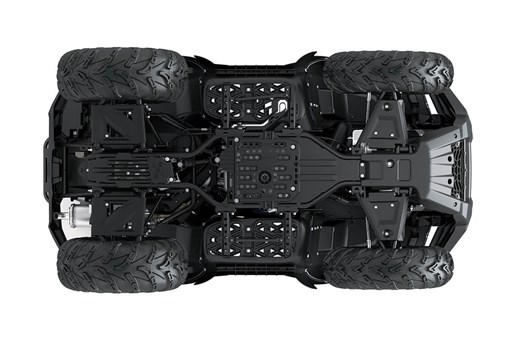 Underside view of an ATV staged in a white studio background. opens in a new window