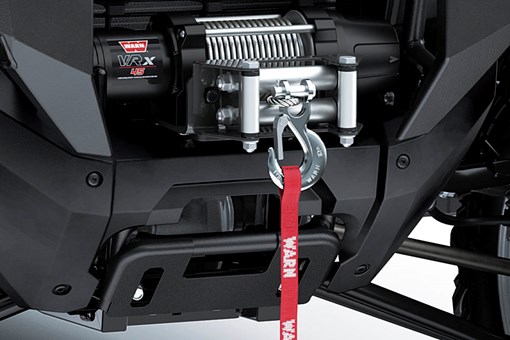 Closeup view of the winch on a side x side staged in a white studio background. opens in a new window