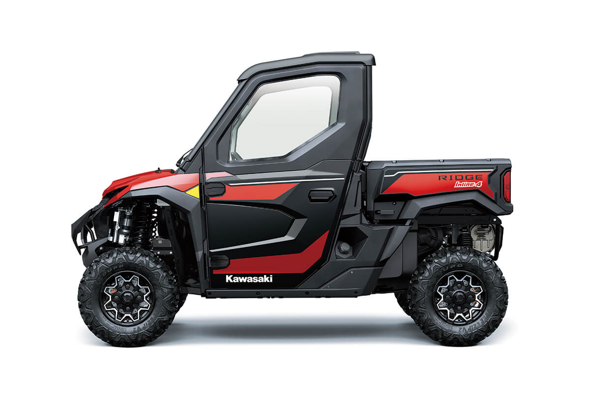 Left side view of a side x side staged in a white studio background.