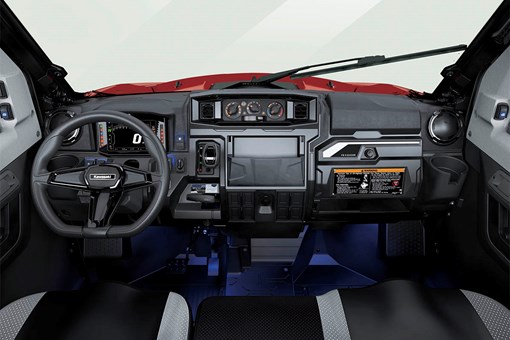 Front angle of the dashboard of a side x side staged in a white studio background. opens in a new window