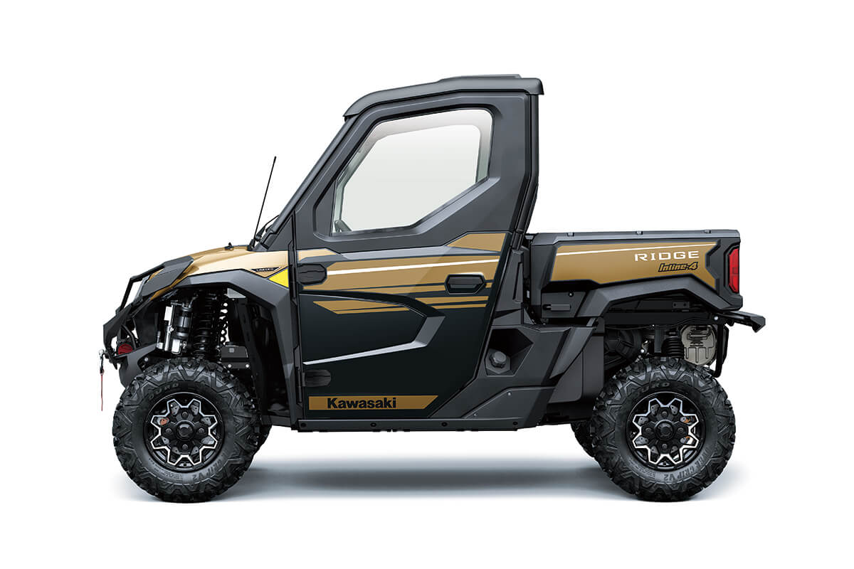 Left side view of a side x side staged in a white studio background.