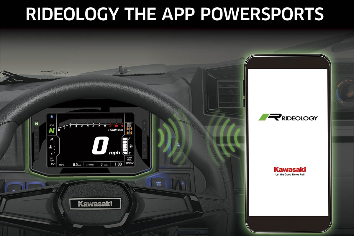 Graphic treatment showing smartphone app connectivity with a side x side.