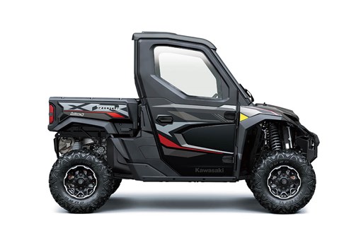 Right side view of a black and red side x side staged in a white studio background. opens in a new window